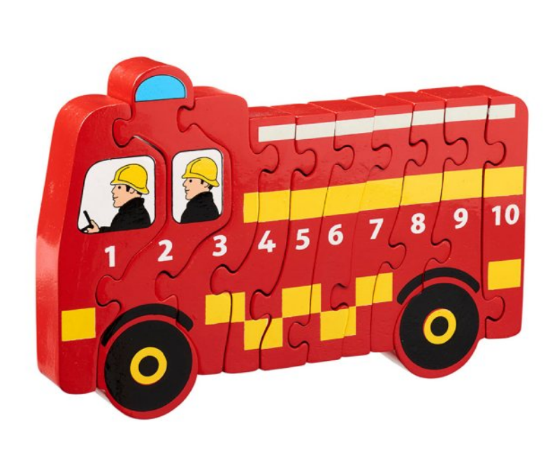 Wooden Fire Engine Puzzle, Numbered 1-10